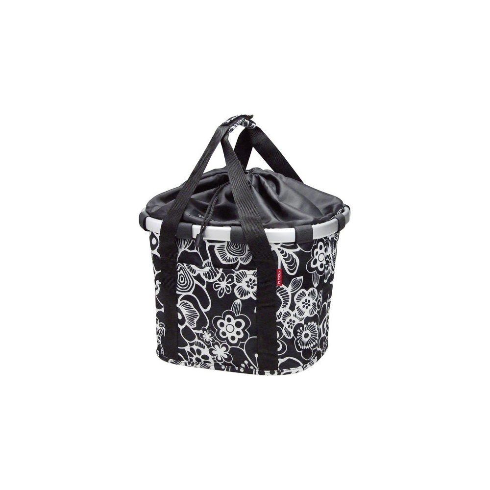 KlickFix Panier Bikebasket 15L, avant, sans support E, motif Flowers Black